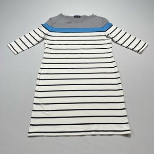 Saint James Brenton Striped Form Fitting Nautical Dress. Blue and White.